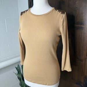 Ralph Lauren Tan Fitted 3/4 Sleeve shirt Women’s Size M 100% cotton